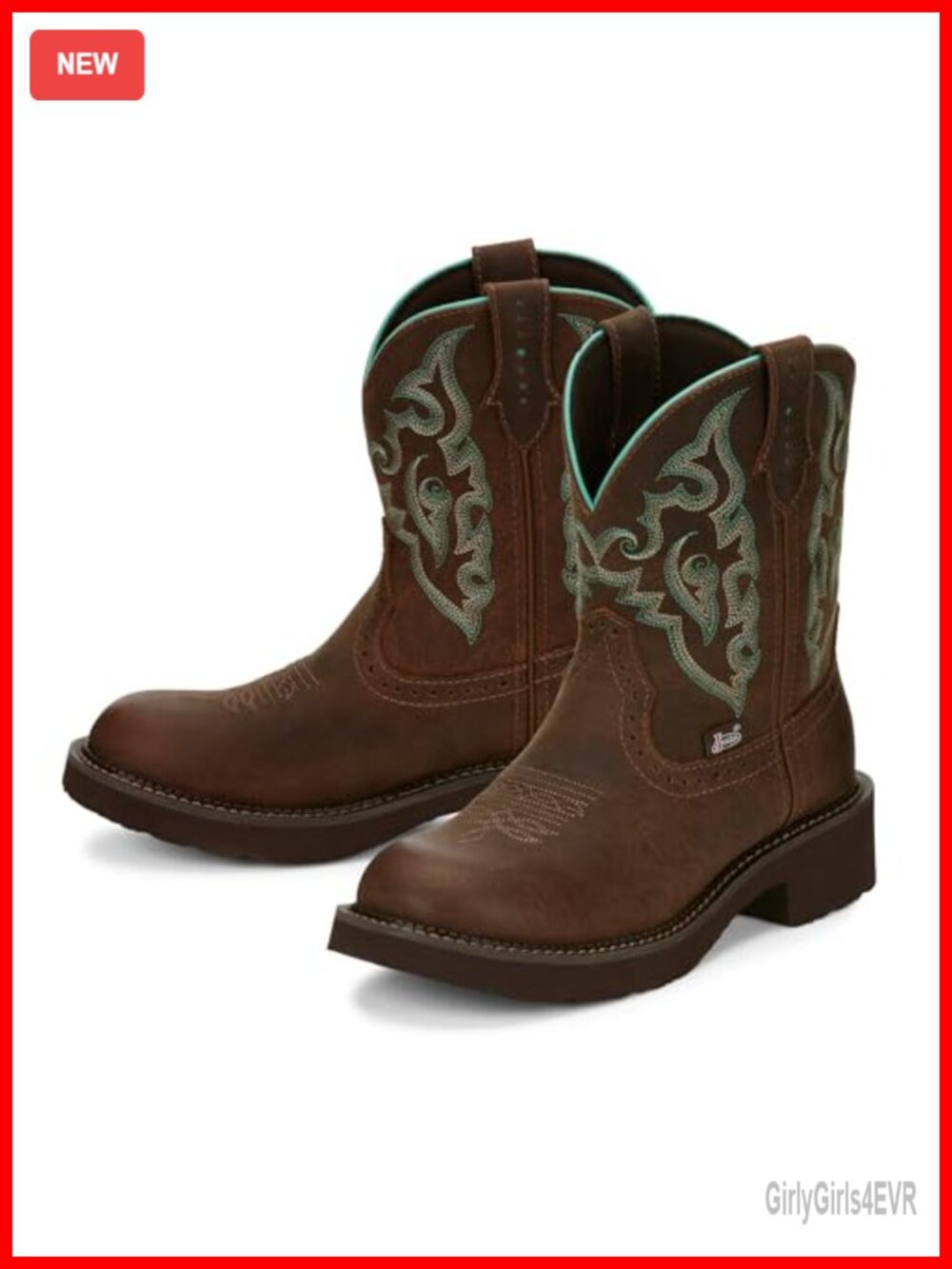 Western Boots, Round Toe, J-FLEX Comfort, Leather, 8" Shaft, Work Bootie (No